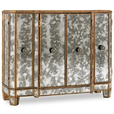 Antiqued Mirror Four-Door Chest with Removable Wine Storage Rack